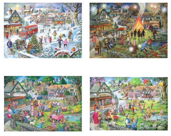 House of Puzzles -Seasons on Green - 4 x500 stukjes, Hobby en Vrije tijd, Denksport en Puzzels, Nieuw, Legpuzzel, 500 t/m 1500 stukjes