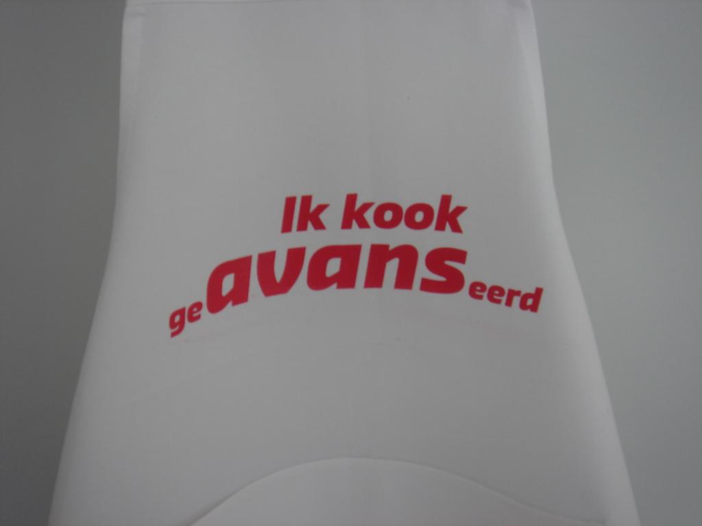Schort met tekst Ik Kook geAVANSeerd , Ophalen of Verzenden, Zo goed als nieuw, Wit, Schort