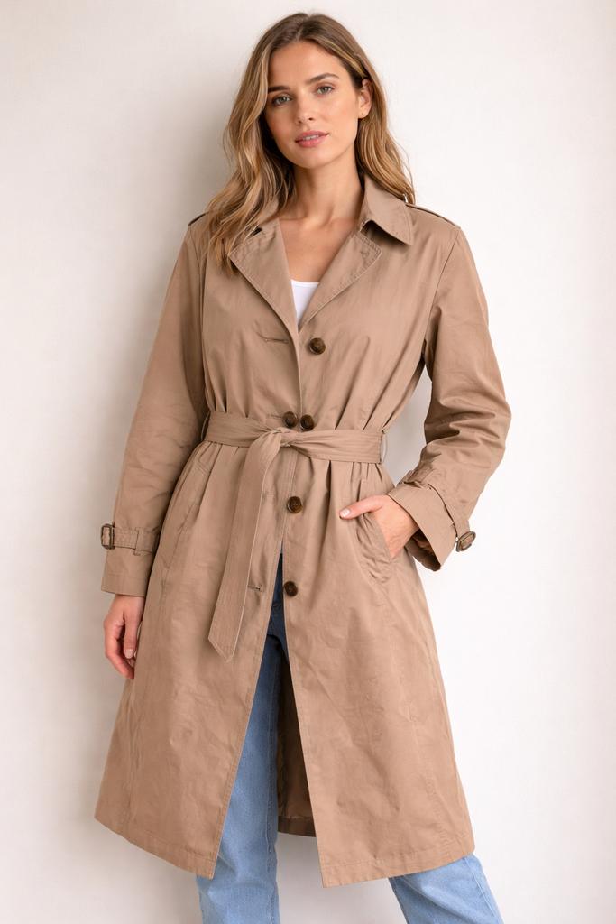 London Fog - Vintage trench coat vrouwen dames jas beige L, Kleding | Dames, Jassen | Zomer, Zo goed als nieuw, Maat 42/44 (L)