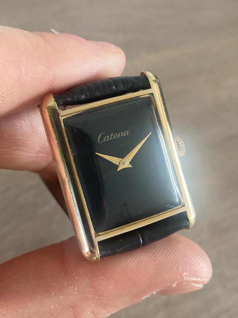 Catena Tank Cartier Stijl Vintage Horloge Mechanisch Opwind, Overige merken, Staal, Polshorloge, Ophalen of Verzenden