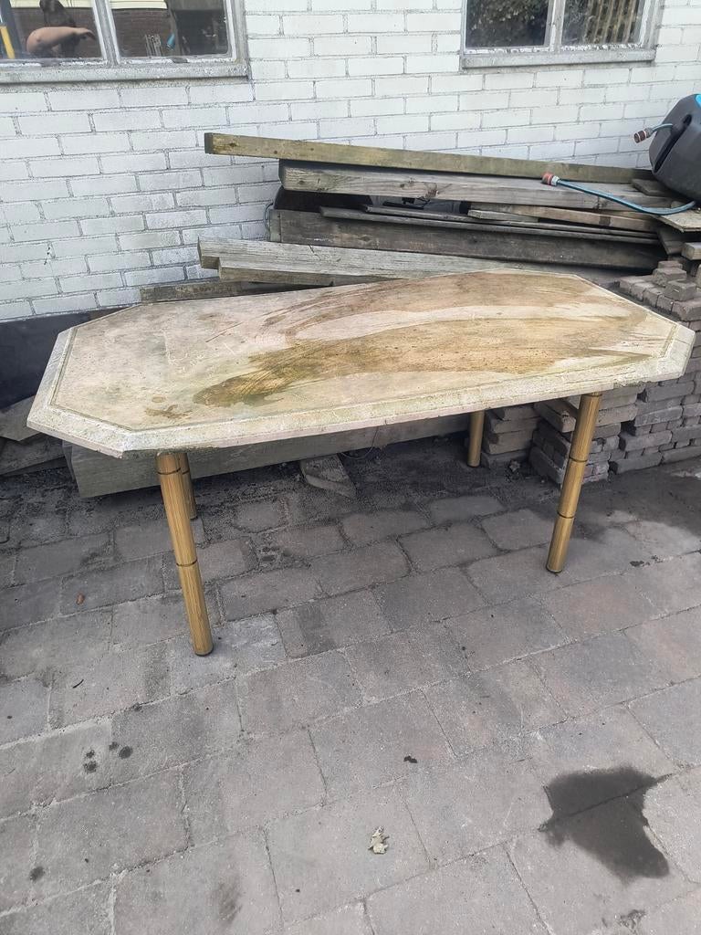 Tuintafel met bamboe-look poten, Tuin en Terras, Ophalen, Gebruikt, Rechthoekig, Overige materialen