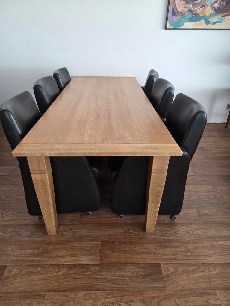 Robuuste licht eiken eettafel, Ophalen, Eikenhout, 200 cm of meer, 50 tot 100 cm