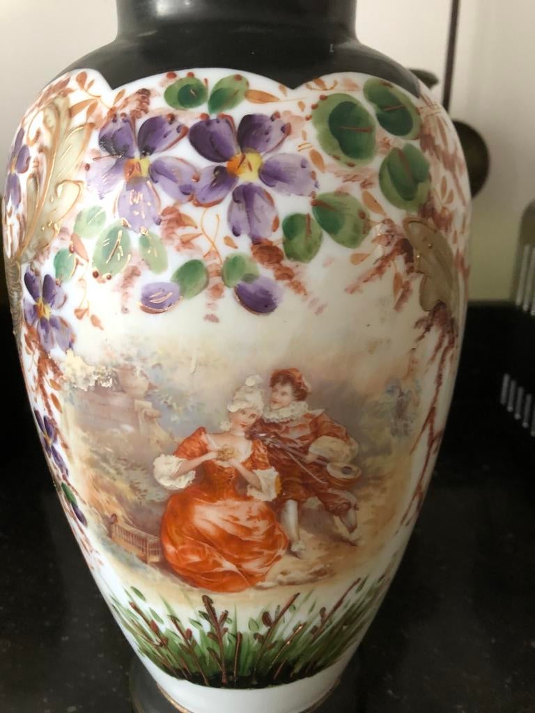 Mooie antieke fraai beschilderde glazen vaas, Antiek en Kunst, Ophalen of Verzenden