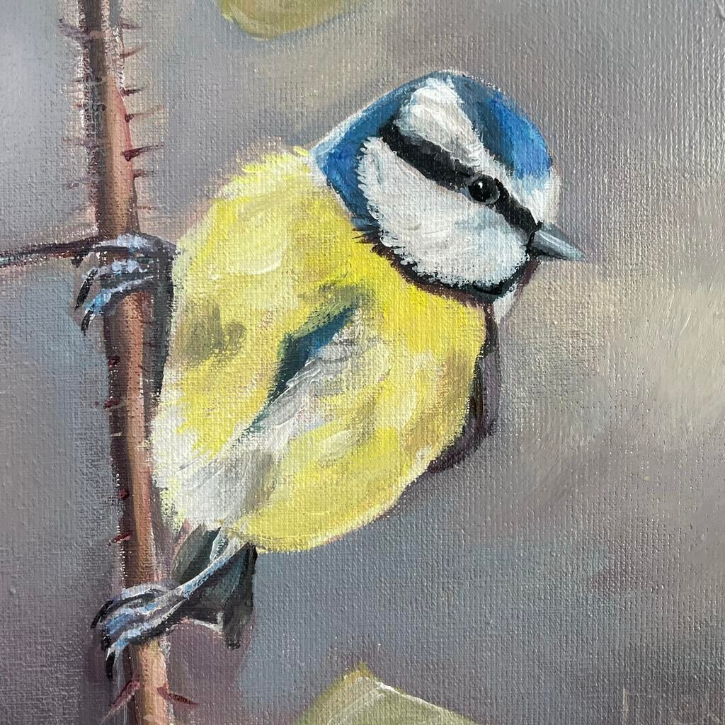 Schilderij pimpelmeesje, Minder dan 50 cm, Oorspronkelijke maker, Nieuw, Ophalen of Verzenden