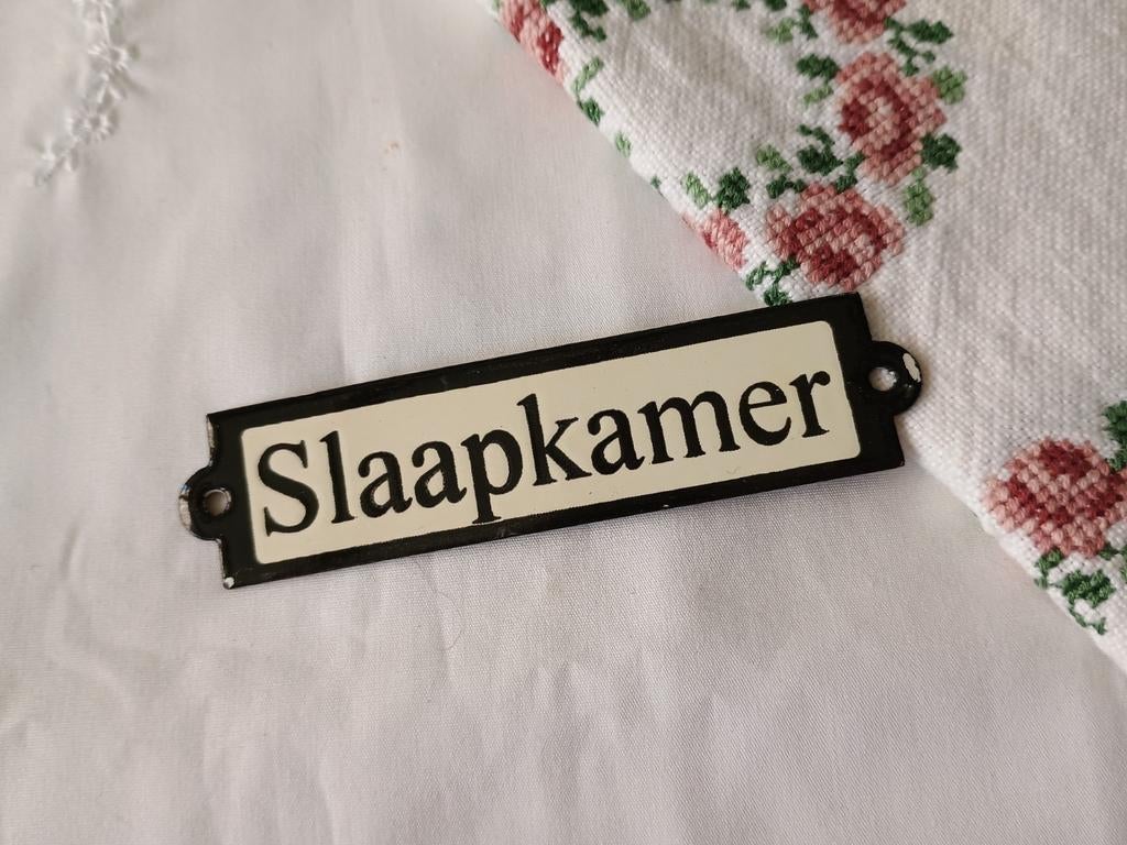 Emaille bordje " slaapkamer ", Antiek en Kunst, Ophalen of Verzenden