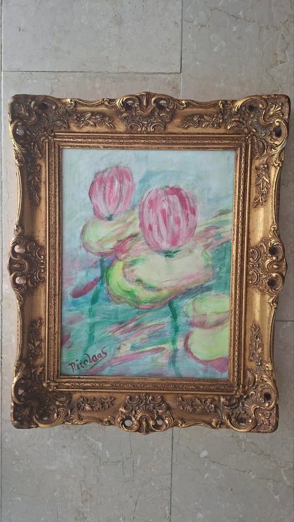 Schilderij met waterlelies in sierlijke lijst, Ophalen