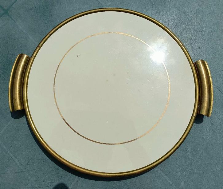 Jugendstil porselein gebakschaal vlaaischaal dienblad goud, Huis en Inrichting, Keuken | Keukenbenodigdheden, Gebruikt, Ophalen of Verzenden