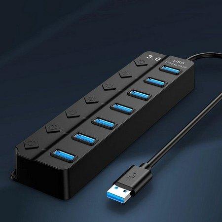 USB Hub 3.0 - 7 LED ports schakelbaar - *5Gbps* Data + Laden, Computers en Software, Dockingstations, Laptop, Nieuw, Ophalen of Verzenden