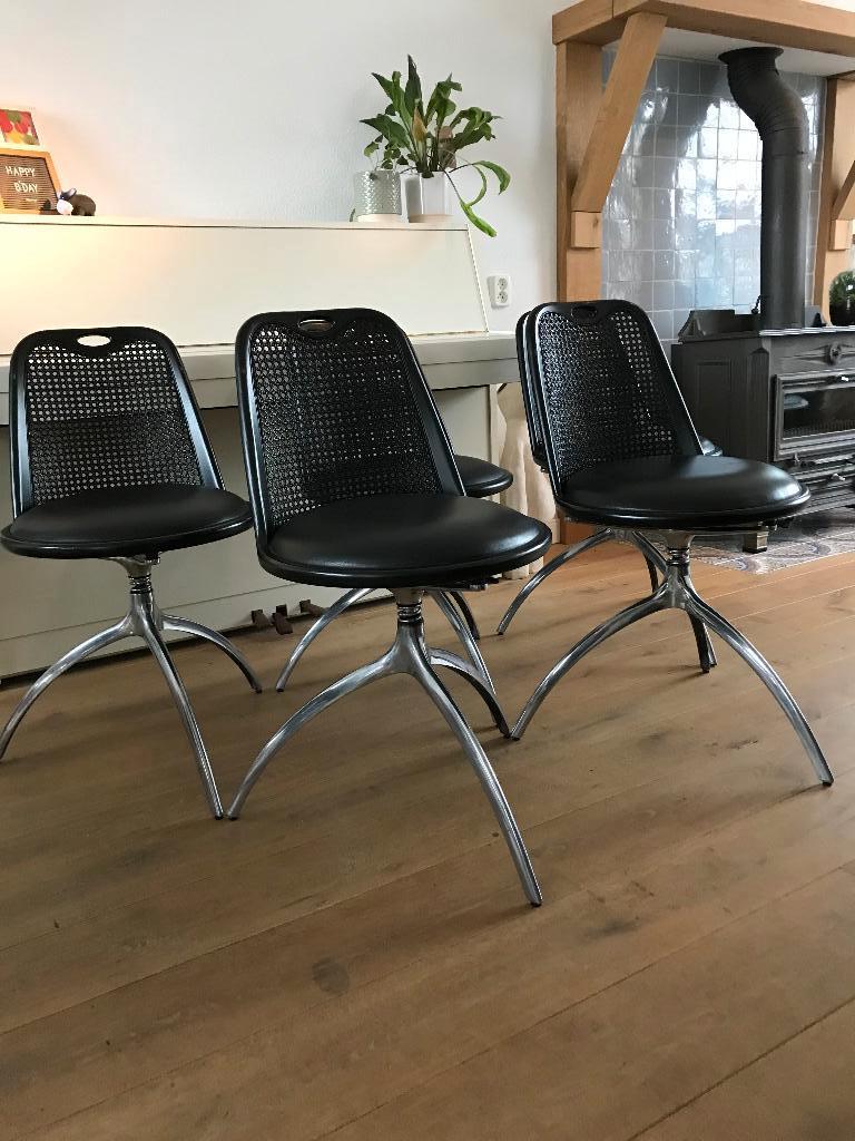 Set 5 vintage Alias young girl lady stoelen stoel design, Gebruikt, Zwart, Leer, Ophalen of Verzenden