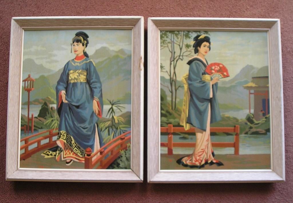 Schilderij 2 st  (Japans), Ophalen of Verzenden