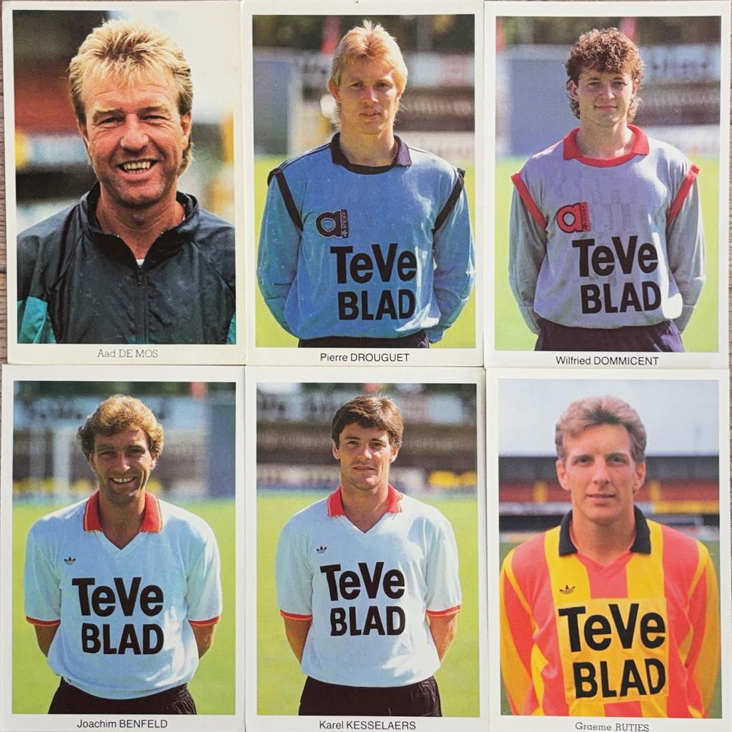 6 Spelerskaarten KV Mechelen - eind jaren 80, Ophalen of Verzenden, Zo goed als nieuw, PSV, Spelerskaart