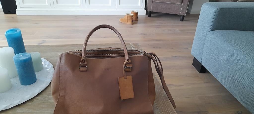Burkely lederen Wiekse Vintage cognac schouder/handtas tas, Ophalen of Verzenden, Zo goed als nieuw, Bruin, Overige typen