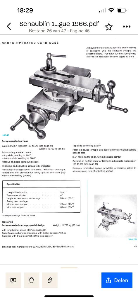Schaublin 102 kruissupport / losse kop / drieklauw, Doe-het-zelf en Verbouw, Ophalen of Verzenden, Gebruikt, Onderdeel