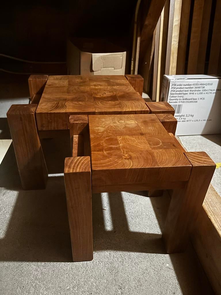 Set bijzettafeltjes teak, Huis en Inrichting, Tafels | Bijzettafels, Ophalen, Minder dan 55 cm, 45 tot 60 cm
