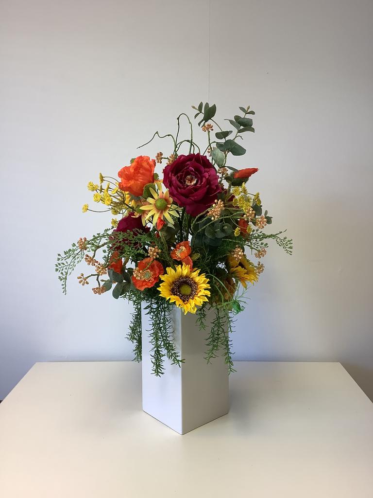 Zomers pioenrozen stuk in stenen pot 70 hoog, Huis en Inrichting, Ophalen of Verzenden, Zo goed als nieuw