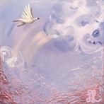 Schilderij 20x20cm: Vliegende zwaan in Lavendel Lucht, Ophalen of Verzenden