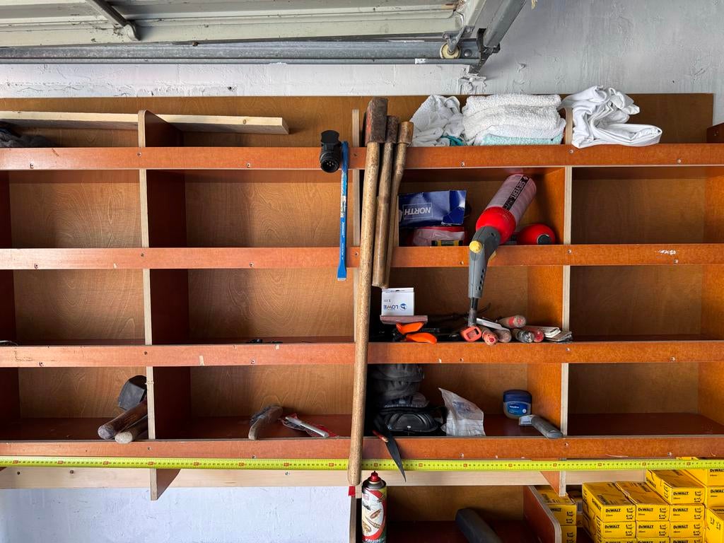 Houten stelling in 2 delen met planken, Doe-het-zelf en Verbouw, Ophalen of Verzenden, Gebruikt, 170 cm of meer