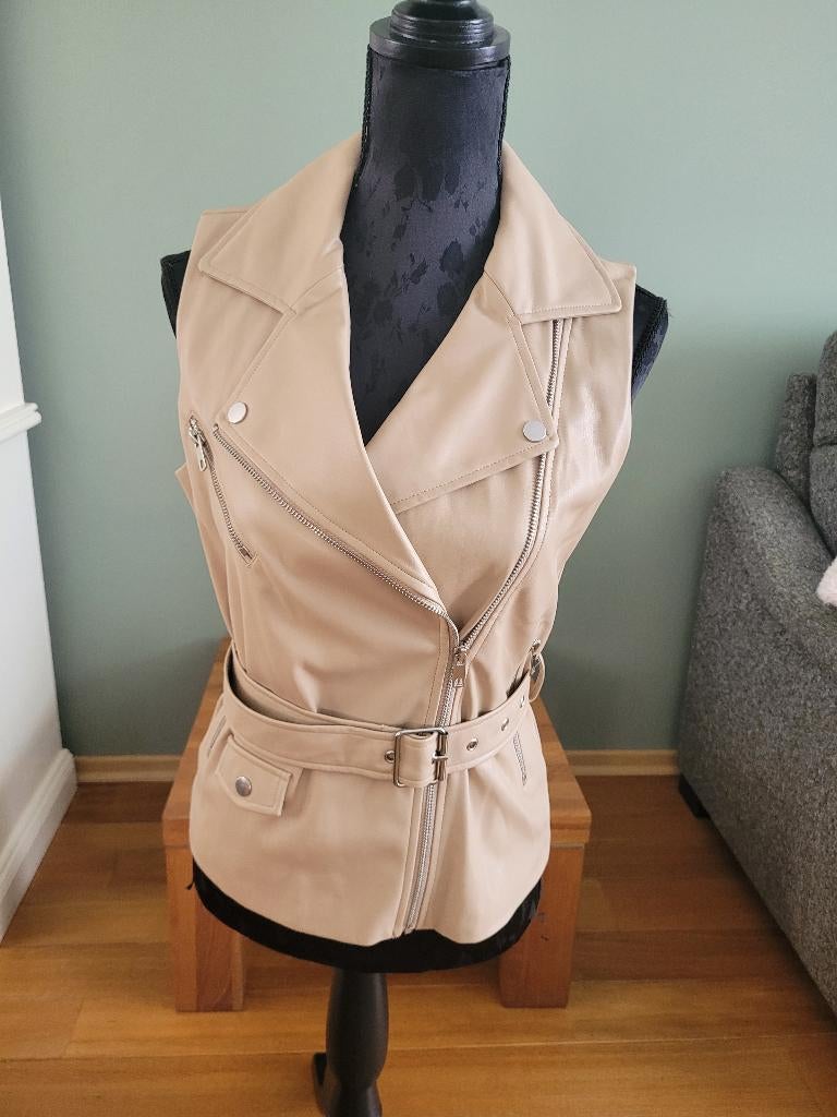 ONLY beige faux leather biker vest jasje maat S Nieuw, Only, Beige, Nieuw, Ophalen of Verzenden
