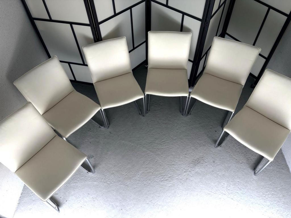 6 Leolux Freyr eettafelstoelen, Huis en Inrichting, Stoelen, Wit, Leer, Ophalen of Verzenden, Zo goed als nieuw