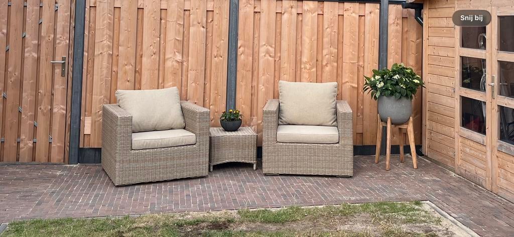 Loungestoelen met bijzet krukje - Wicker, Gebruikt, Loungeset, Wicker, Stoel