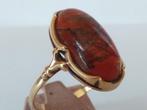 geelgouden RING(14k) maat 19 met ovale Mos-Agaat,  VINTAGE, Gebruikt, 19 tot 20, Ophalen of Verzenden, Met edelsteen