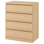 IKEA Malm ladekast met 4 lades, wit gelazuurd eikenfineer, 100 tot 150 cm, Eikenhout, Zo goed als nieuw, 3 of 4 laden