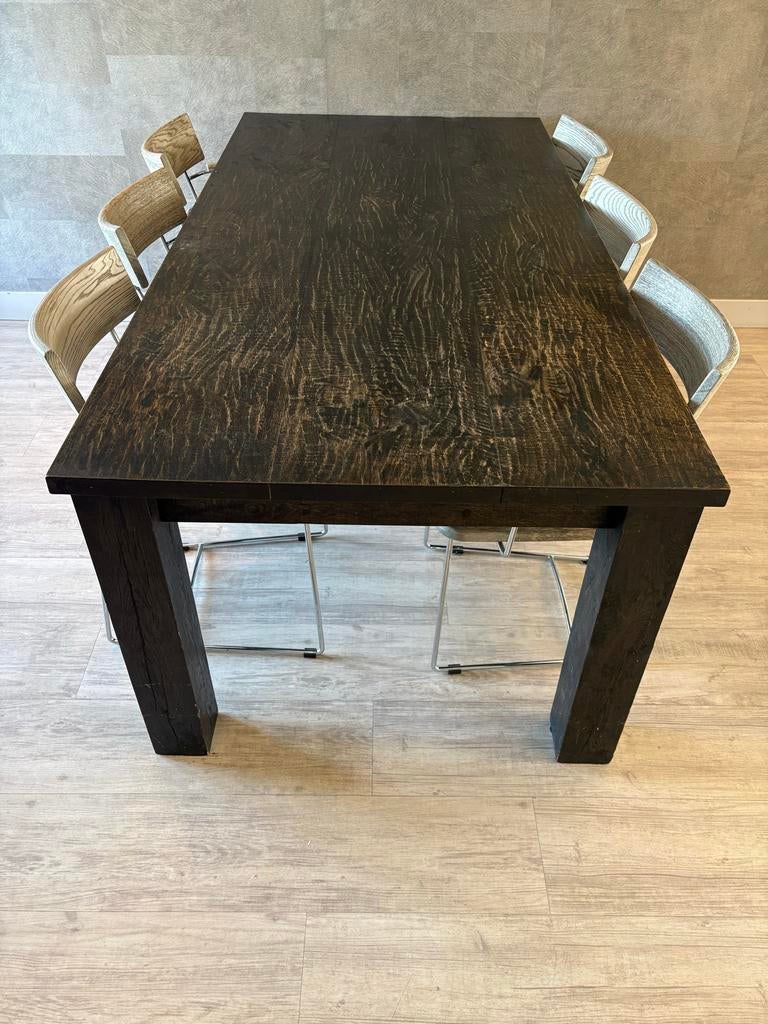 Robuuste eikenhouten eettafel - 200x100 cm, Ophalen, Gebruikt, Eikenhout, 50 tot 100 cm