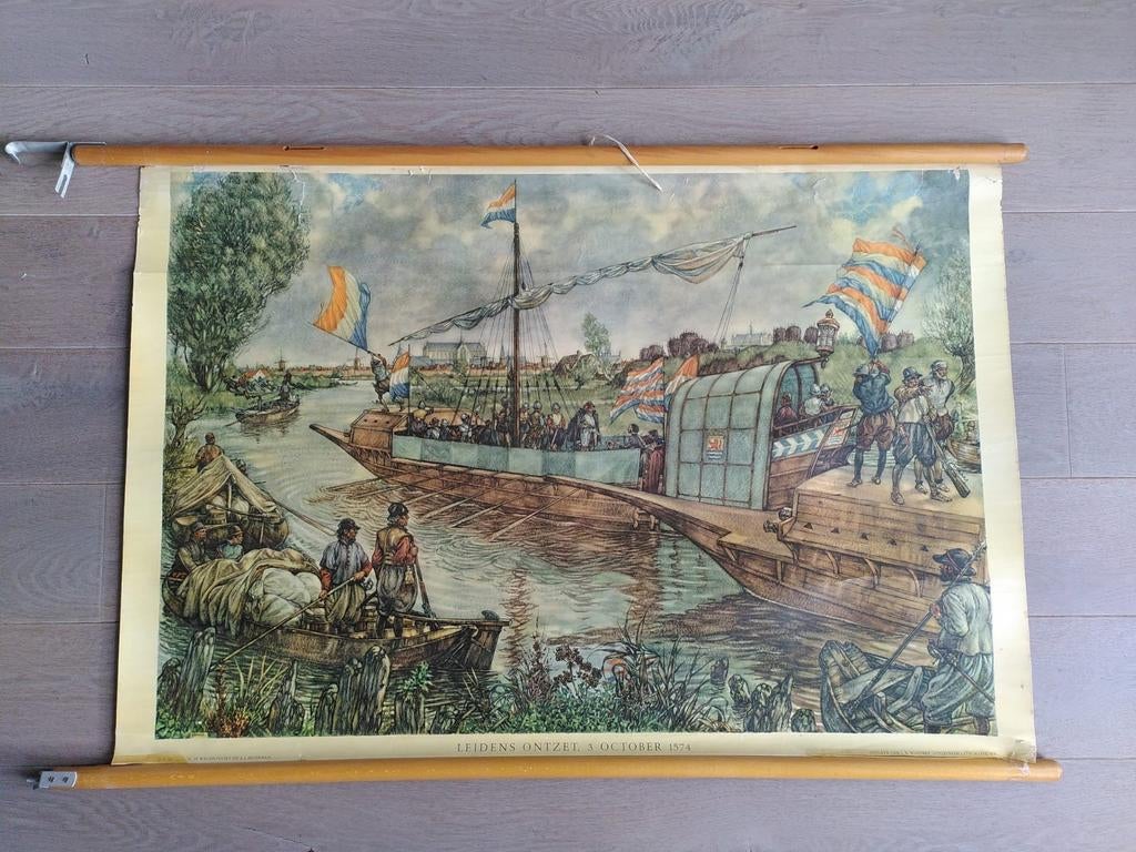 Vintage schoolplaat Leidens Ontzet. WD-18., Ophalen