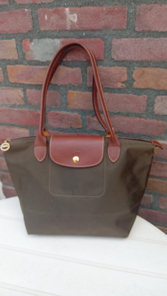 Longchamp Le Pliage "Shopping", lange hengsels, khaki bruin, Sieraden, Tassen en Uiterlijk, Tassen | Damestassen, Gebruikt, Handtas