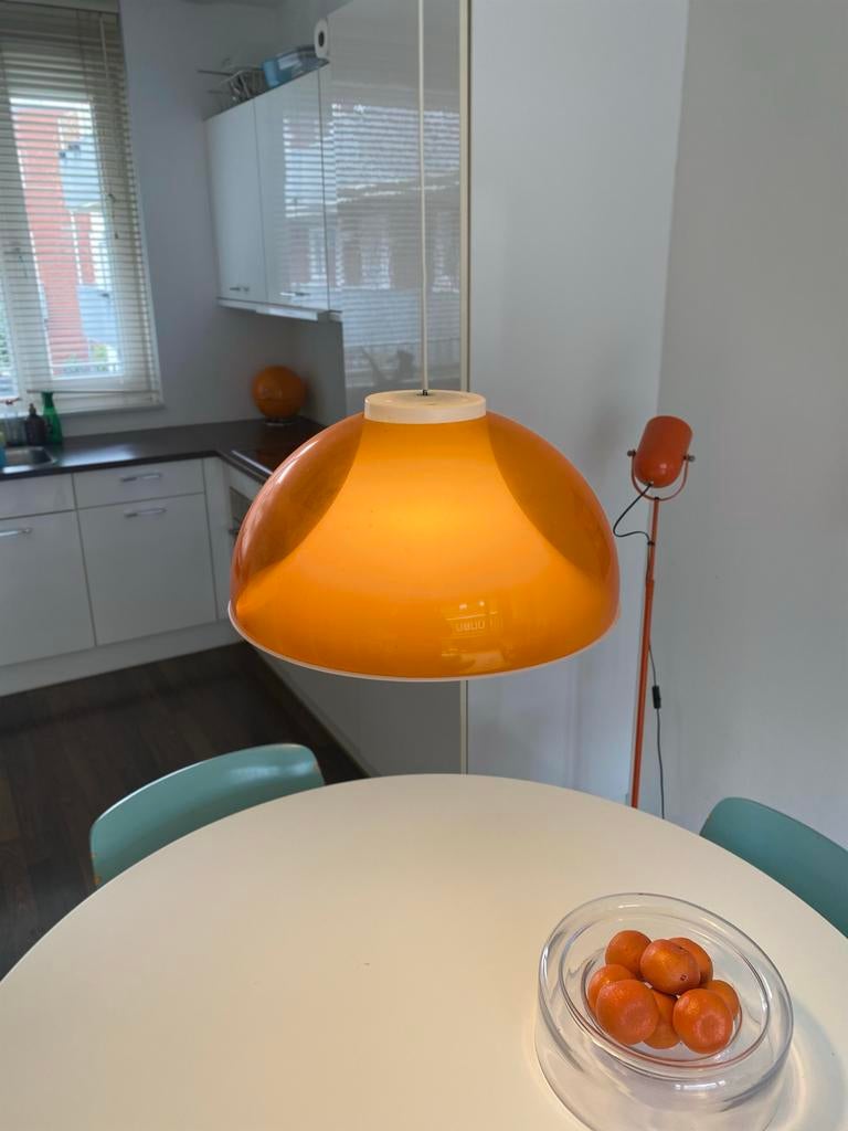 Space Age Hanglamp Dijkstra-stijl - Oranje, Huis en Inrichting, Lampen | Hanglampen, Ophalen of Verzenden, Gebruikt, Kunststof