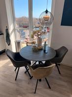 Ronde eettafel met 4 stoelen, Ophalen of Verzenden, Zo goed als nieuw, Rond, 100 tot 150 cm