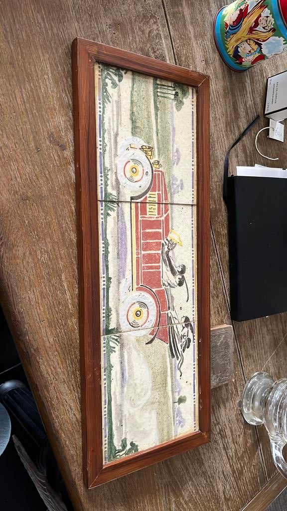 Schitterde tegeltableau jaren 20/30 met racewagen, Ophalen of Verzenden
