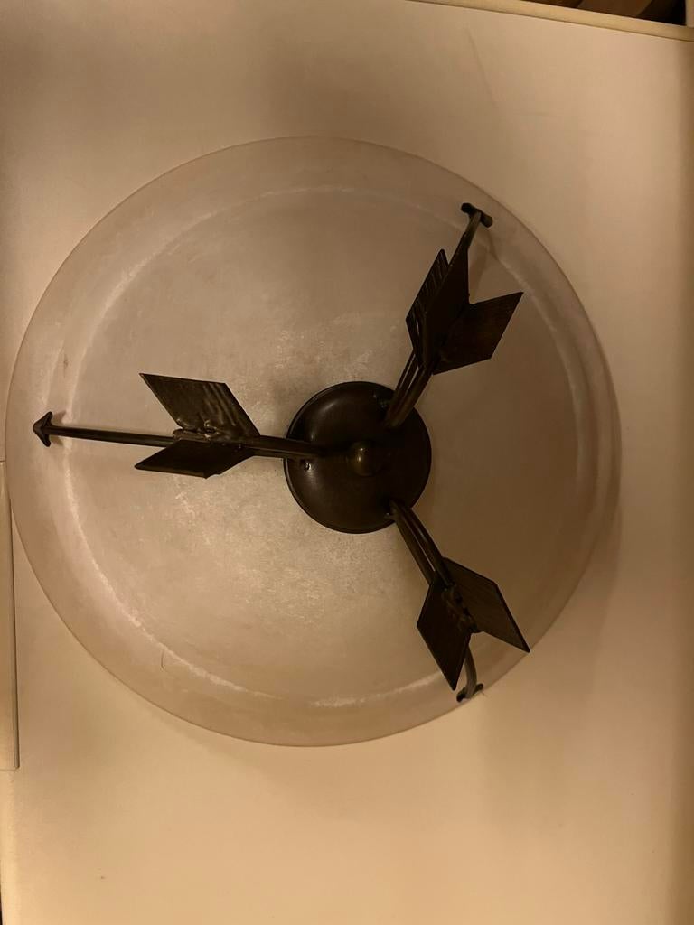 Grote luxe Plafonnière stoer brons pijlen en melkglas 45, Huis en Inrichting, Ophalen, Zo goed als nieuw, Glas