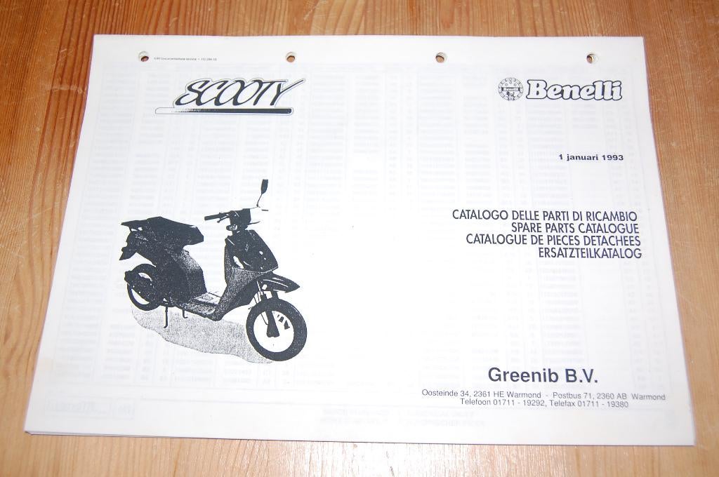 Benelli Scooty onderdelenboek uitgave 1993, Ophalen of Verzenden, Zo goed als nieuw