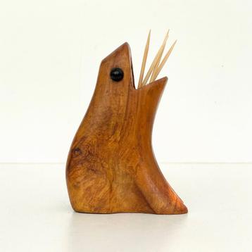 vintage houten HOUDER cocktailprikkers tandenstokers kikker beschikbaar voor biedingen