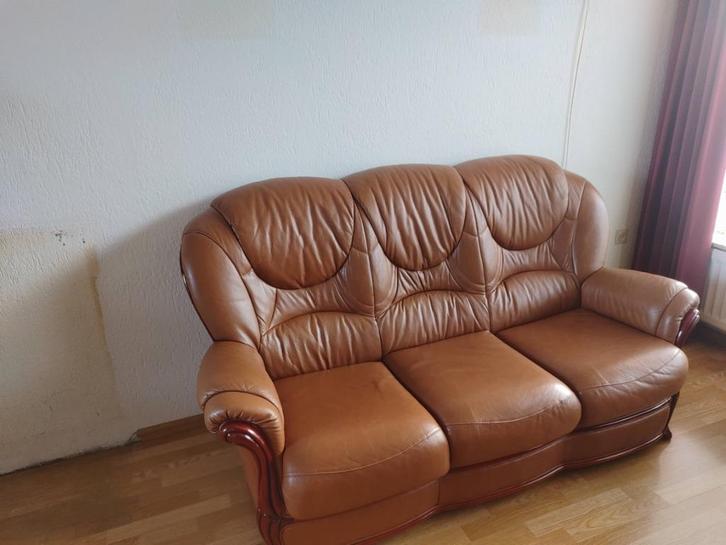 Bankstel leer 3 zit, Huis en Inrichting, Banken | Bankstellen, Zo goed als nieuw, Rechte bank, Driepersoons, 150 tot 200 cm, 75 tot 100 cm