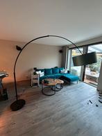 Moderne booglamp met unieke petrol/blauw/groene kap, Huis en Inrichting, Lampen | Vloerlampen, Ophalen, Zo goed als nieuw, Metaal