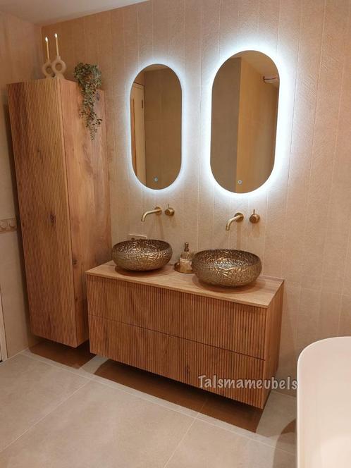 Badkamermeubel met lamel motief (maatwerk), Huis en Inrichting, Badkamer | Badkamermeubels, Nieuw, Wastafelkast, 100 tot 150 cm
