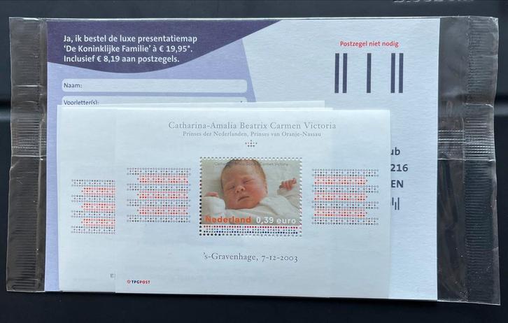 5x Kroonprinses Amalia Postzegel 2003 - in Presentatiemapje, Postzegels en Munten, Postzegels | Nederland, Postfris, Na 1940, Ophalen of Verzenden