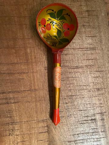 Vintage USSR Houten Lepel Handbeschilderd Bloemen beschikbaar voor biedingen