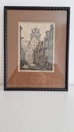 Ingelijste pentekening "Grote kerk Dordrecht" SCH42c, Antiek en Kunst, Ophalen of Verzenden