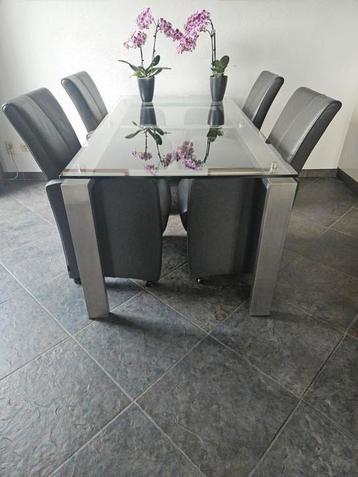 Moderne glazen eettafel 1.80 x 0.90 (Piet Klerkx) t.e.a.b. beschikbaar voor biedingen