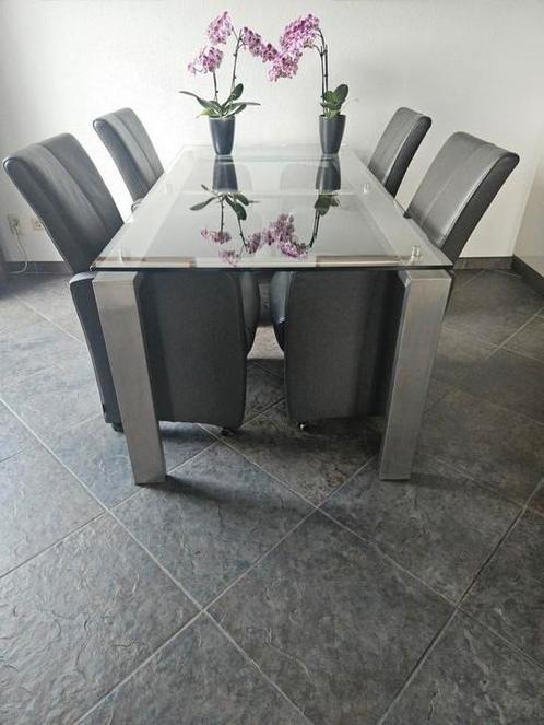 Moderne glazen eettafel 1.80 x 0.90 (Piet Klerkx) t.e.a.b., Huis en Inrichting, Tafels | Eettafels, Zo goed als nieuw, 50 tot 100 cm