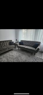 Chesterfield Bank - 3-zits velour grijs, Ophalen, Gebruikt, 150 tot 200 cm, Driepersoons