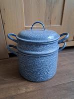 Vintage grijsgewolkte emaille stoomkoker pan met deksel, Antiek en Kunst, Antiek | Emaille, Ophalen of Verzenden
