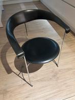 Vintage Arrben Canasta Stoel - Zwart Leer & Metaal, Ophalen, Zwart, Italiaanse stijl, Leer