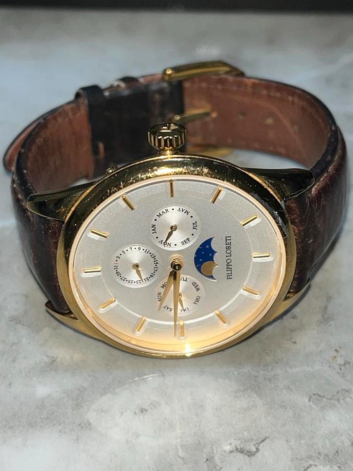 Filippo Loretti Herenhorloge, Sieraden, Tassen en Uiterlijk, Horloges | Heren, Gebruikt, Polshorloge, Overige merken, Goud, Leer