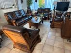 Lederen bankstel (twee- en driezits en 2 x een fauteuil), Ophalen, Gebruikt, Rechte bank, Vierpersoons of meer