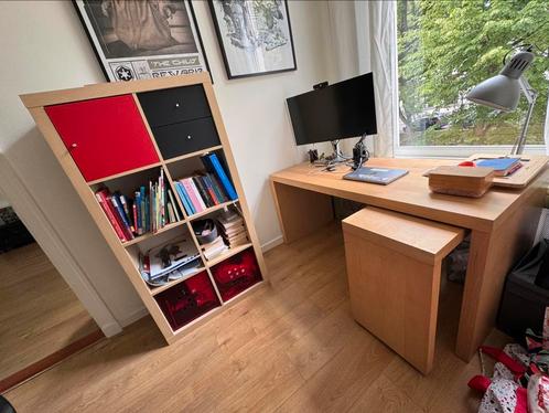 IKEA KALLAX Bookshelf + MALM Pull-Out Desk – Set, Huis en Inrichting, Bureaus, Zo goed als nieuw, Bureau, Ophalen