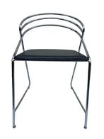 Vintage 80’s Italiaans design chroom/zwart leer 4 stoelen, Huis en Inrichting, Stoelen, Ophalen, Zwart, Zo goed als nieuw, Vier
